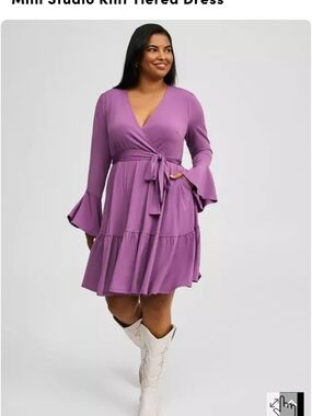 Torrid 3 Mini Studio Knit Tiered Dress With Belle Sleeves In Purple